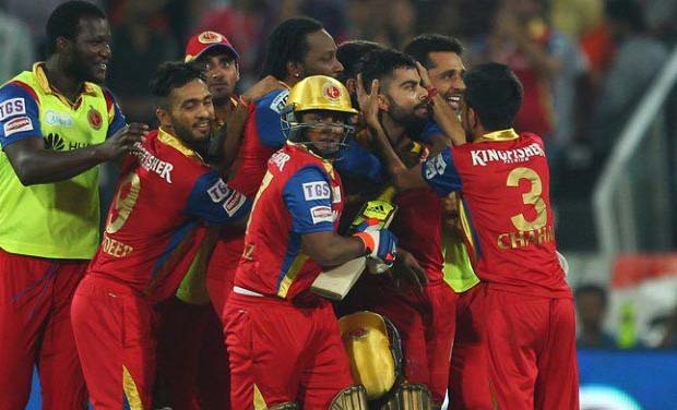 Royal Challengers Bangalore players celebrate after clinching six wicket victory over Hyderabad Sunrisers (Photo: BCCI) Royal Challengers Bangalore players celebrate after clinching six wicket victory over Hyderabad Sunrisers (Photo: BCCI)